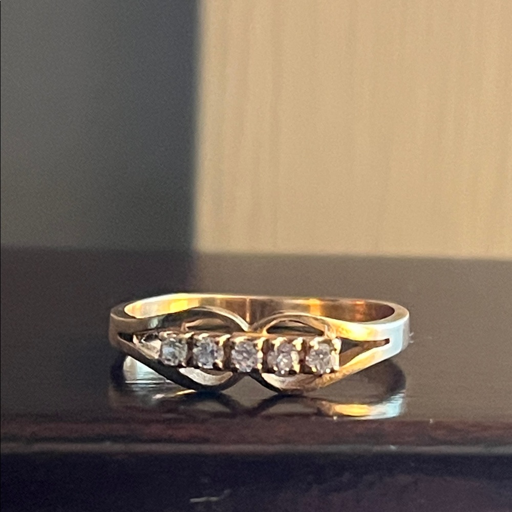 14K Rose Gold Five-Stone CZ Diamond Ring